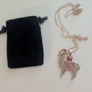 Festive Gold Llama Pendant Christmas Necklace